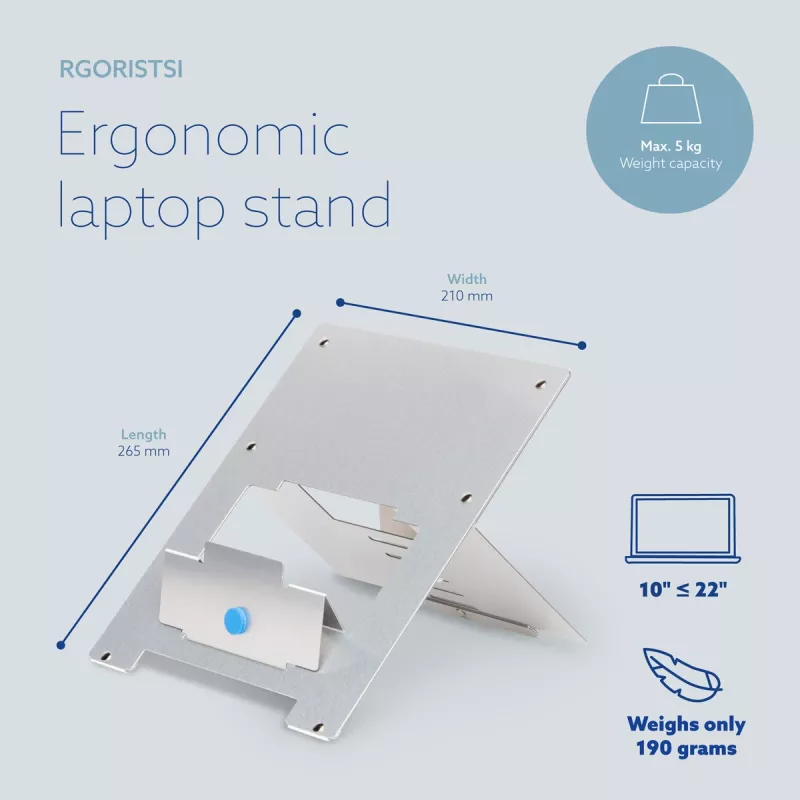 R-Go Tools nešiojamojo kompiuterio stovas R-Go Riser Flexible, reguliuojamas, sulankstomas, ergonomiškas, Hylite aliuminis, sidabrinis