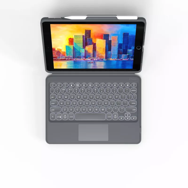 ZAGG Keyboard Pro Keys su Trackpad – Apple iPad 10.2 – juoda/pilka – vokiška