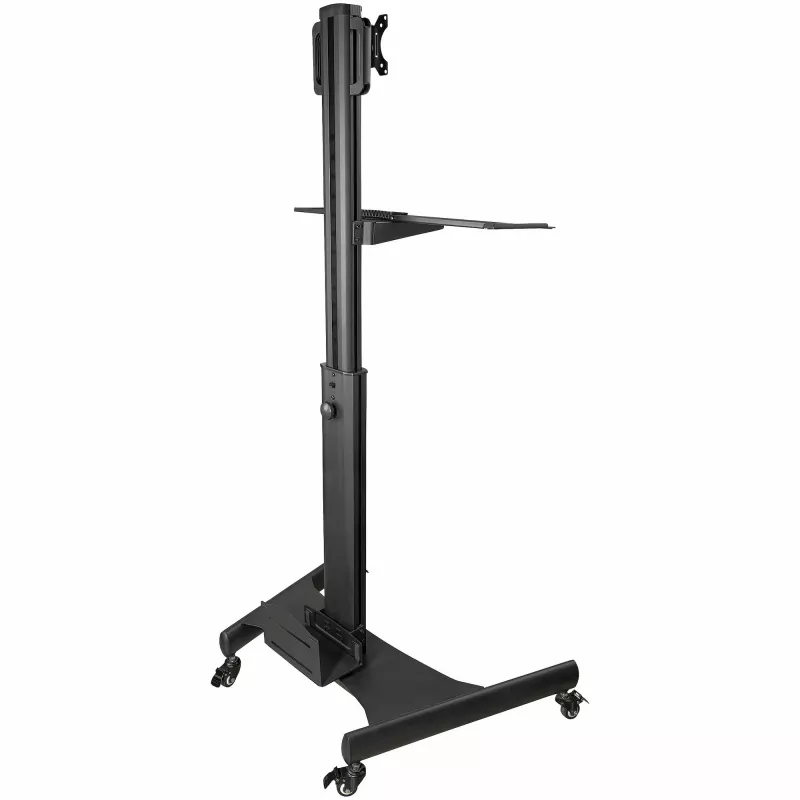StarTech.com Mobilioji darbo stotelė su monitoriaus laikikliu, CPU/PC laikikliu, klaviatūros lentyna - ergonomiškas reguliuojamo aukščio stalas ant ratukų