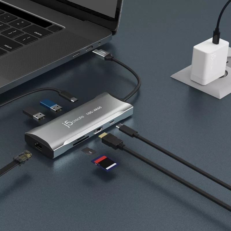 j5create JCD393 4K60 Elite USB-C® 10Gbps Mini Dock, Pilka