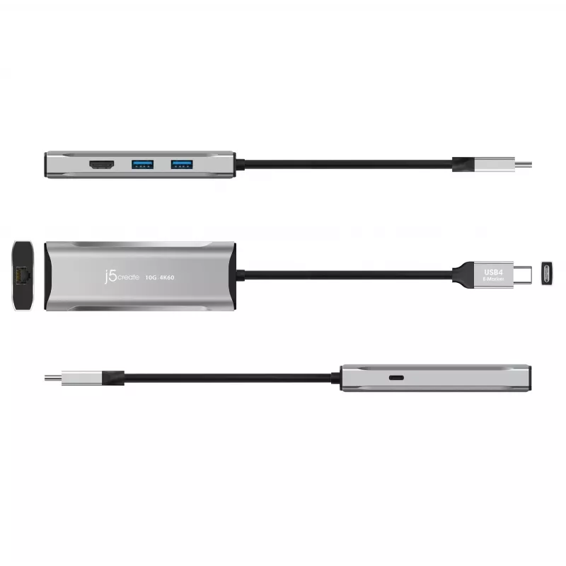 j5create JCD392 4K60 Elite USB-C® 10Gbps kelioninis dokas, pilka spalva
