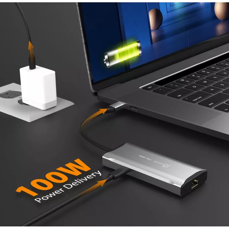 j5create JCD392 4K60 Elite USB-C® 10Gbps kelioninis dokas, pilka spalva