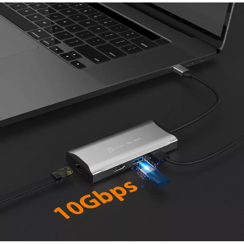j5create JCD392 4K60 Elite USB-C® 10Gbps kelioninis dokas, pilka spalva