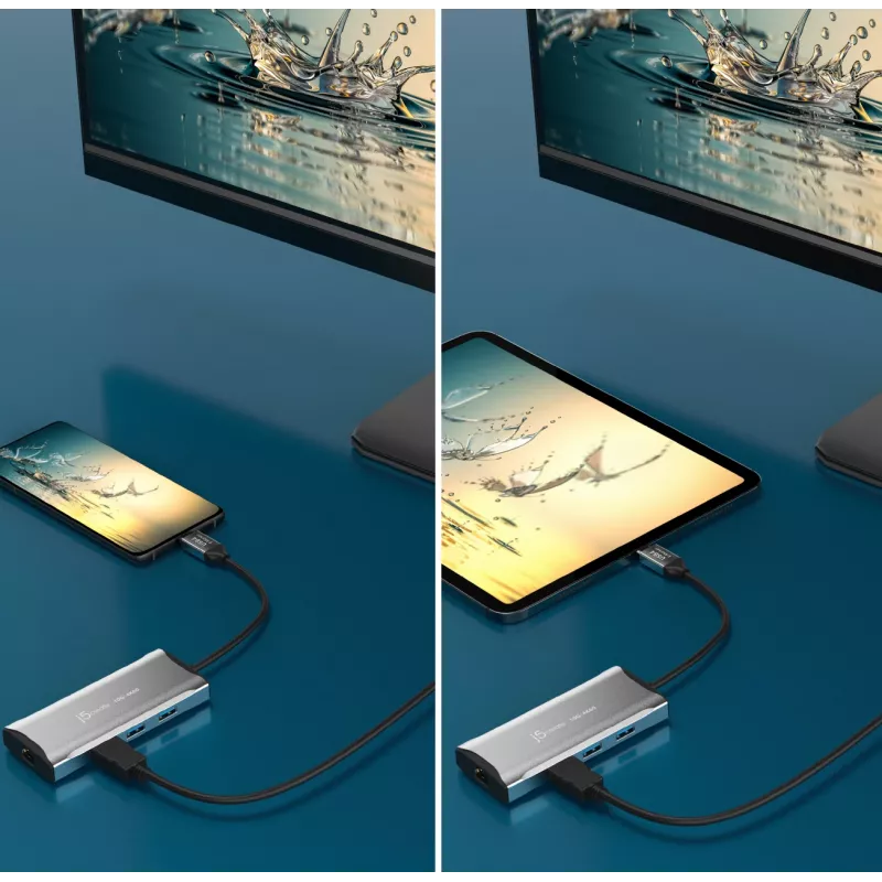 j5create JCD392 4K60 Elite USB-C® 10Gbps kelioninis dokas, pilka spalva