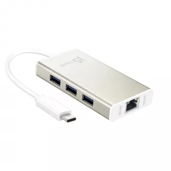 j5create JCH471 USB-C™ Gigabit Ethernet ir USB stotelės adapteris, metalinis šampano