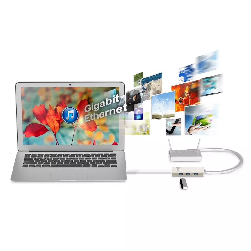 j5create JCH471 USB-C™ Gigabit Ethernet ir USB stotelės adapteris, metalinis šampano