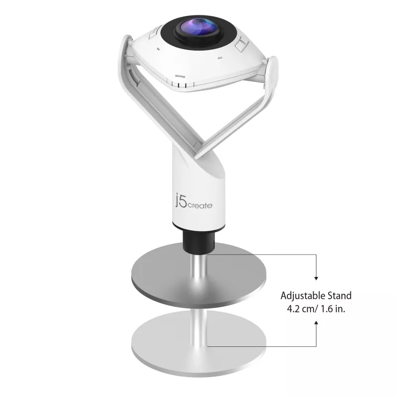 j5create JVCU360 360° visapusė internetinė kamera, 1080p vaizdo raiška, balta ir juoda