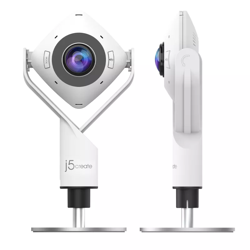 j5create JVCU360 360° visapusė internetinė kamera, 1080p vaizdo raiška, balta ir juoda