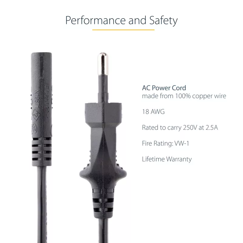 StarTech.com 3m maitinimo laidas nešiojamam kompiuteriui, EU kištukas į C7, 2.5A 250V, 18AWG, juodas