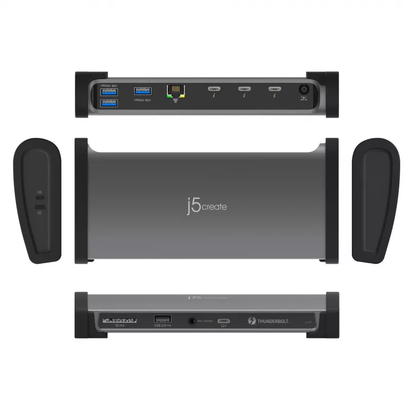 j5create JTD562 - 8K Thunderbolt™ 4 stotelė - EU, laidinė, Thunderbolt 4, 96 W, 3,5 mm, 10/100/1000 Mbit/s, pilka
