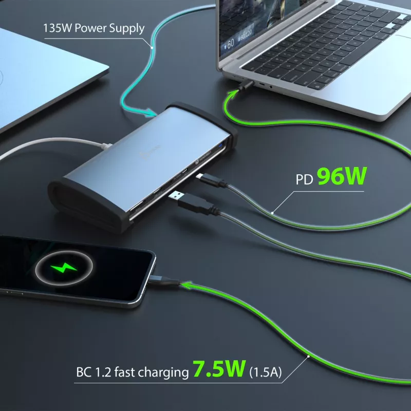 j5create JTD562 - 8K Thunderbolt™ 4 stotelė - EU, laidinė, Thunderbolt 4, 96 W, 3,5 mm, 10/100/1000 Mbit/s, pilka