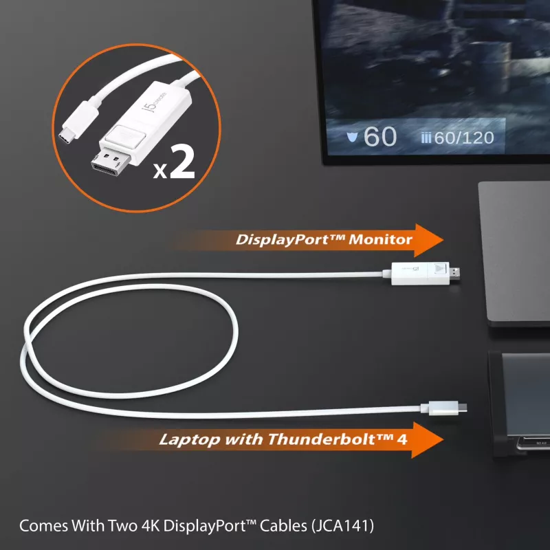 j5create JTD562 - 8K Thunderbolt™ 4 stotelė - EU, laidinė, Thunderbolt 4, 96 W, 3,5 mm, 10/100/1000 Mbit/s, pilka