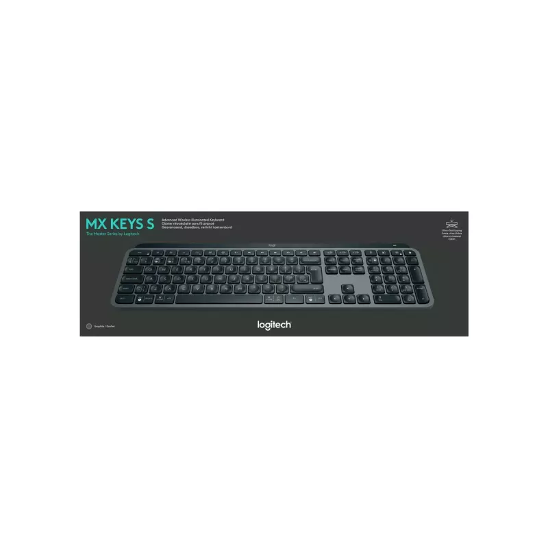 Logitech MX Keys S belgiška AZERTY klaviatura, RF belaidė + Bluetooth, grafito spalva
