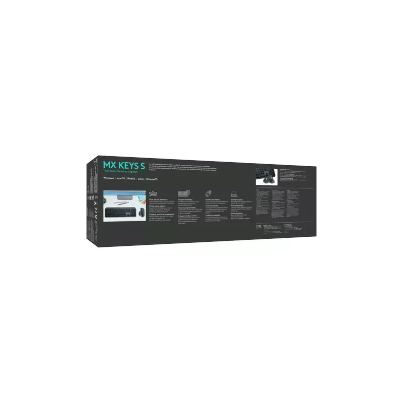 Logitech MX Keys S belgiška AZERTY klaviatura, RF belaidė + Bluetooth, grafito spalva