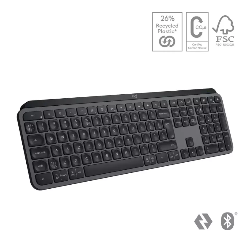 Logitech MX Keys S belgiška AZERTY klaviatura, RF belaidė + Bluetooth, grafito spalva