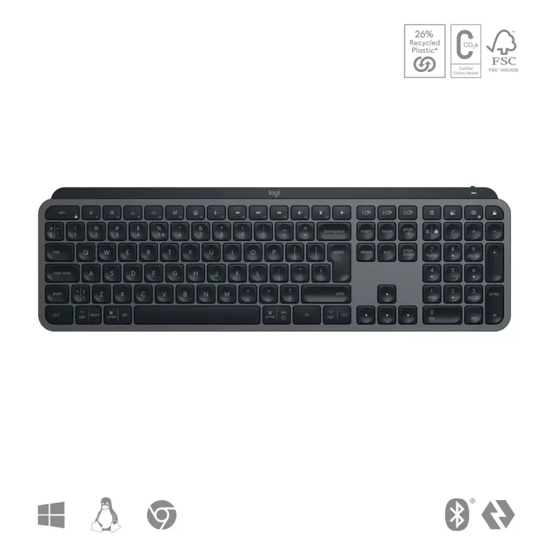 Logitech MX Keys S belgiška AZERTY klaviatura, RF belaidė + Bluetooth, grafito spalva