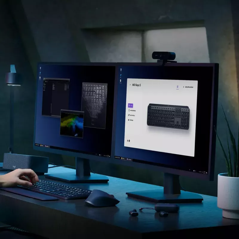 Logitech MX Keys S belgiška AZERTY klaviatura, RF belaidė + Bluetooth, grafito spalva