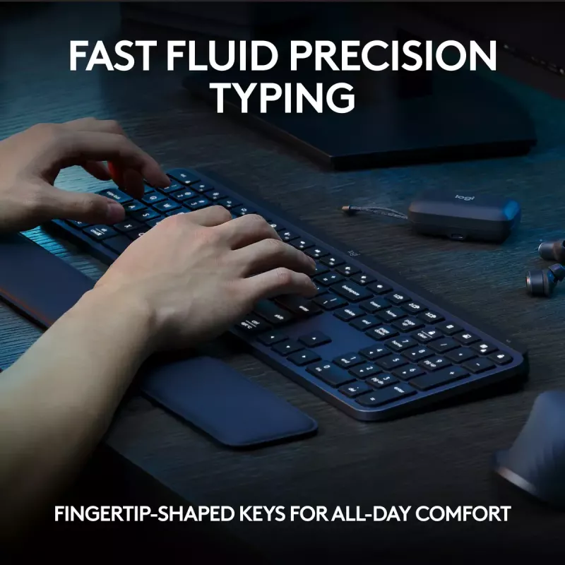 Logitech MX Keys S belgiška AZERTY klaviatura, RF belaidė + Bluetooth, grafito spalva