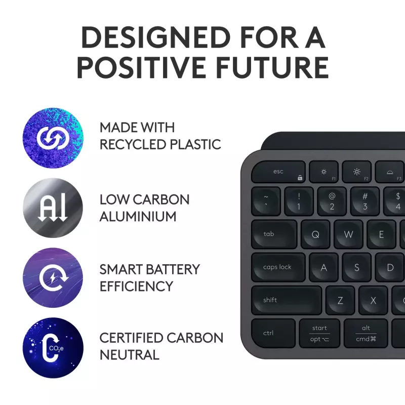 Logitech MX Keys S belgiška AZERTY klaviatura, RF belaidė + Bluetooth, grafito spalva