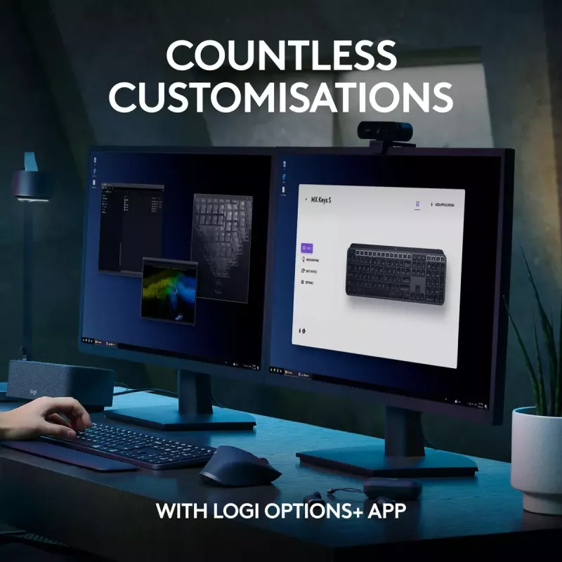 Logitech MX Keys S belgiška AZERTY klaviatura, RF belaidė + Bluetooth, grafito spalva