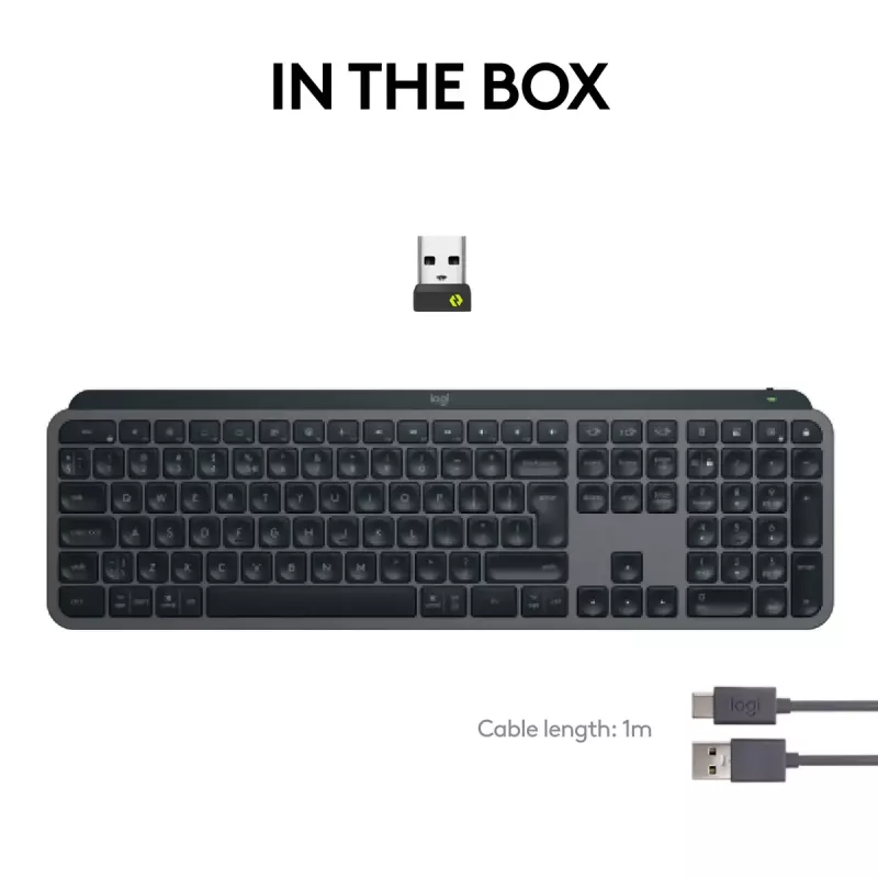 Logitech MX Keys S belgiška AZERTY klaviatura, RF belaidė + Bluetooth, grafito spalva