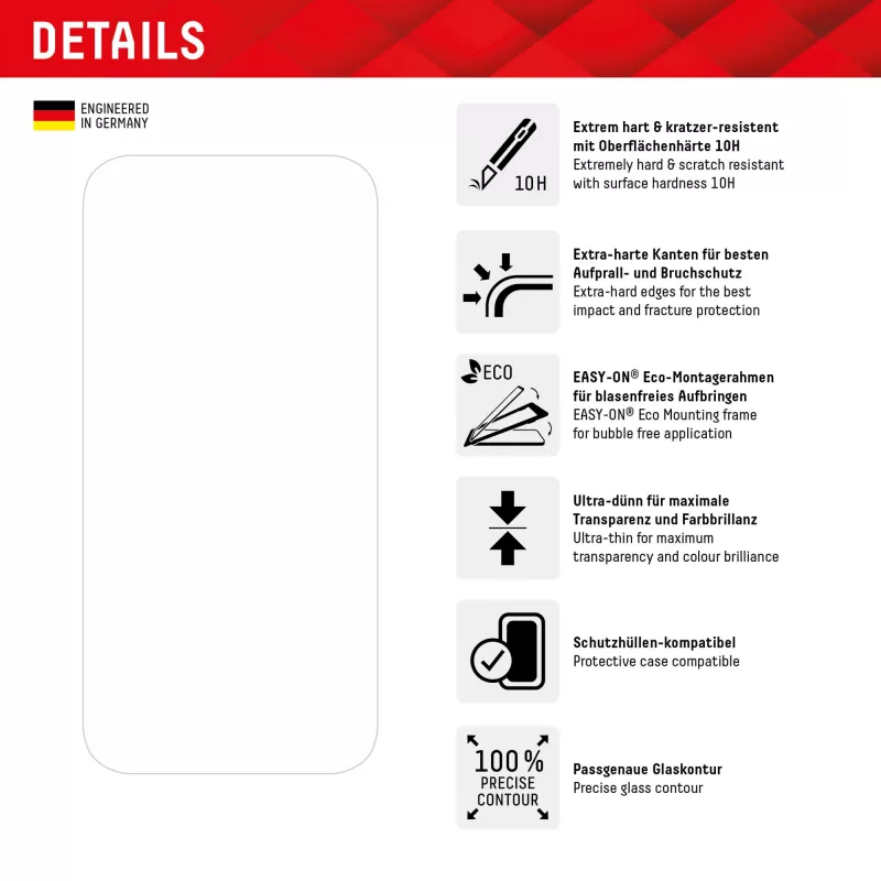 Displex apsauginis stiklas + dėklas Apple iPhone 15 Plus, su EASY-ON® Eco montavimo rėmeliu, atsparus įbrėžimams