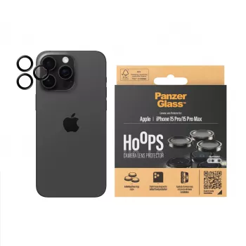 PanzerGlass® Hoops® Metalinis fotoaparato lęšio apsauginis žiedas juodas, skirtas iPhone 15 Pro / 15 Pro Max