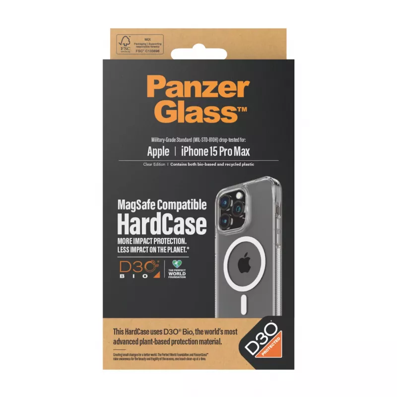 PanzerGlass HardCase Skaidrus su Balta MagSafe ir D3O® iPhone 15 Pro Max