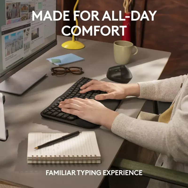 Belaidė ergonominė klaviatūra Logitech Wave Keys for Business, pilno dydžio
