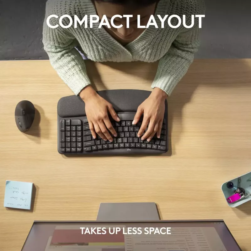 Belaidė ergonominė klaviatūra Logitech Wave Keys for Business, pilno dydžio