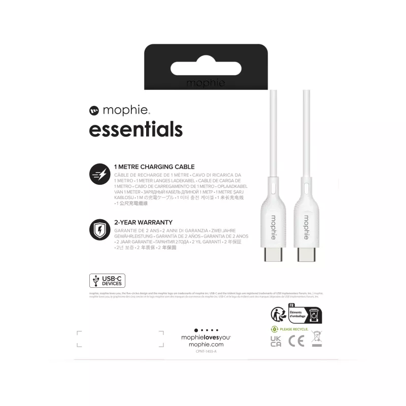 mophie essentials įkrovimo laidas | 1 m USB 2.0 USB-C baltas