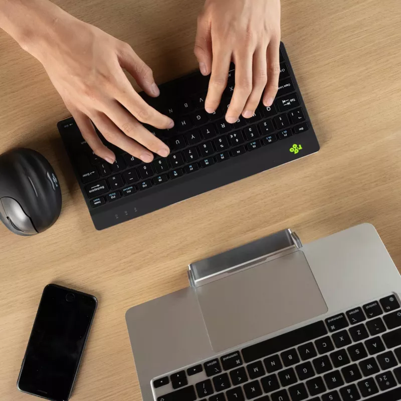 Ergonominė klaviatūra R-Go Compact Break, kompaktiška su pertraukų programine įranga, QWERTZ (DE), Bluetooth, juoda