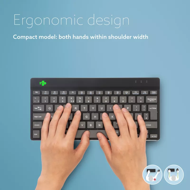 Ergonominė klaviatūra R-Go Compact Break, kompaktiška su pertraukų programine įranga, QWERTZ (DE), Bluetooth, juoda