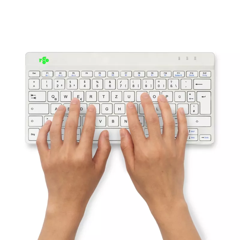 Ergonominė klaviatūra R-Go Tools Compact Break, kompaktiška, su pertraukų programine įranga, QWERTZ (DE), Bluetooth, balta