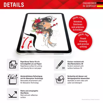 Displex TABLET PAPERSENSE apsauginė plėvelė iPad Pro 11'' (1./2./3./4. kart.)/Air (4./5. kart.), nuimama rašymo ar piešimo plėvelė su popieriaus pojūčiu