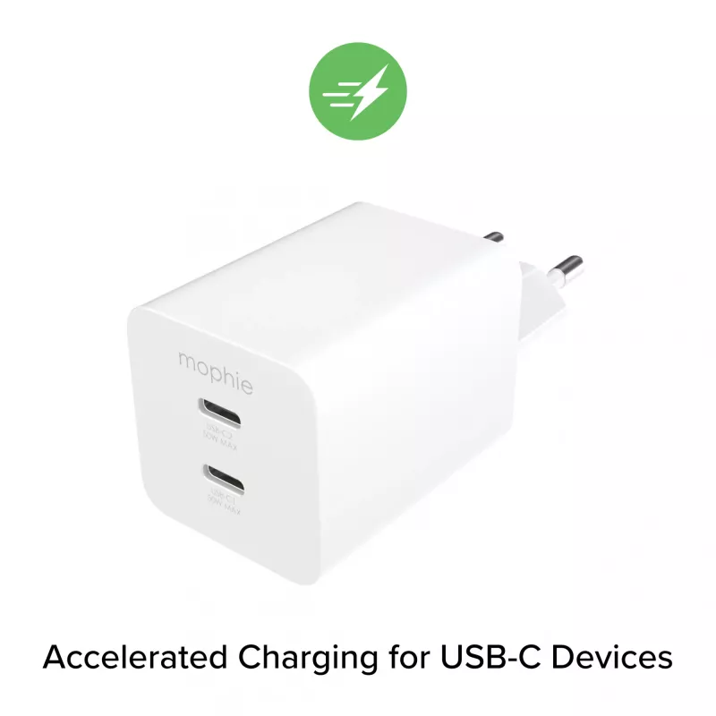 Maitinimo adapteris Zagg mophie essentials 50W 2x USB-C baltas