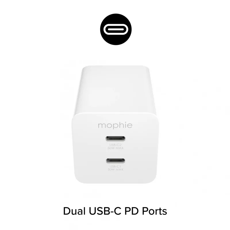 Maitinimo adapteris Zagg mophie essentials 50W 2x USB-C baltas