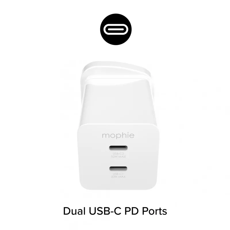 Maitinimo adapteris Zagg mophie essentials 50W 2x USB-C baltas