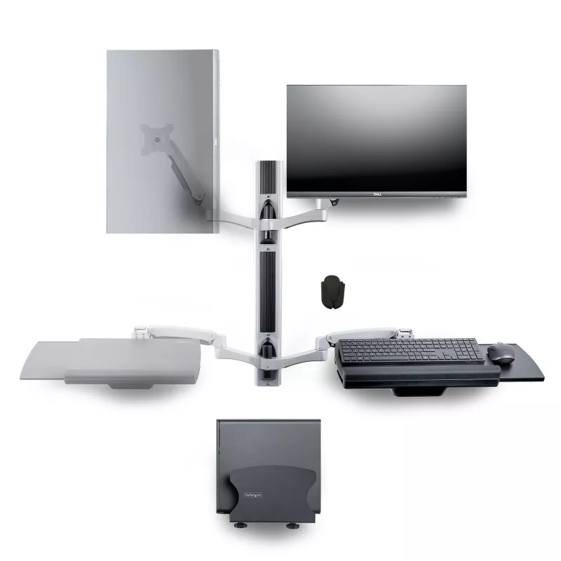 StarTech.com Sieninis darbo stalas su VESA laikikliu 32 colių monitoriams (10 kg), pilnai reguliuojamas vieno monitoriaus laikiklis ir klaviatūros lentyna su staliniu kompiuteriu/PC laikikliu, stovimas stalas