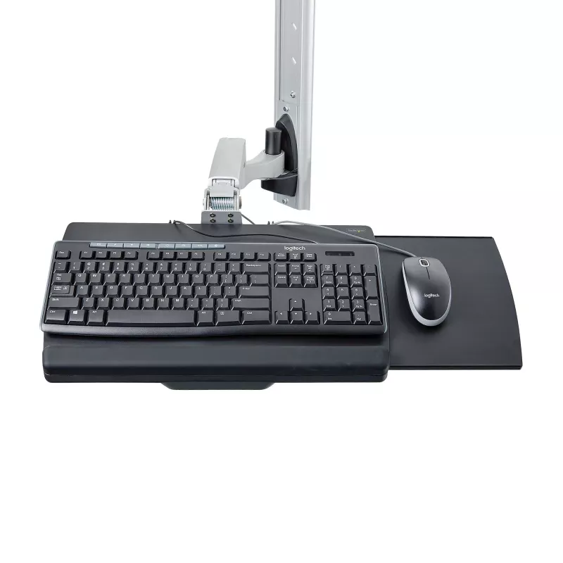StarTech.com Sieninis darbo stalas su VESA laikikliu 32 colių monitoriams (10 kg), pilnai reguliuojamas vieno monitoriaus laikiklis ir klaviatūros lentyna su staliniu kompiuteriu/PC laikikliu, stovimas stalas