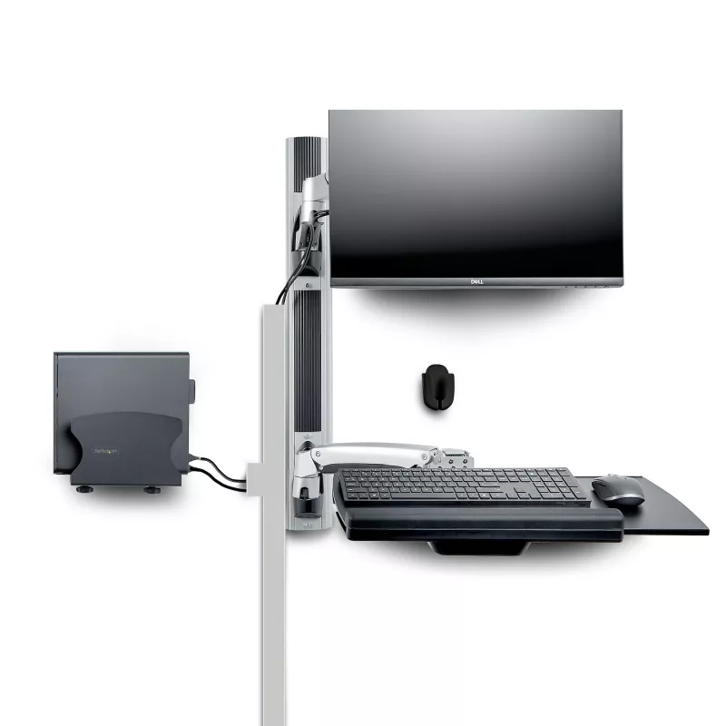 StarTech.com Sieninis darbo stalas su VESA laikikliu 32 colių monitoriams (10 kg), pilnai reguliuojamas vieno monitoriaus laikiklis ir klaviatūros lentyna su staliniu kompiuteriu/PC laikikliu, stovimas stalas