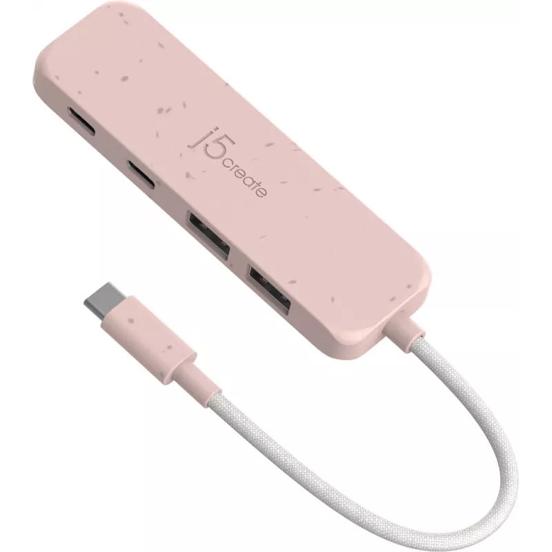 USB-C šakotuvas j5create JCH342ER-N 4 prievadų Type-C Type-A Gen 2 10000 Mbit/s rožinis