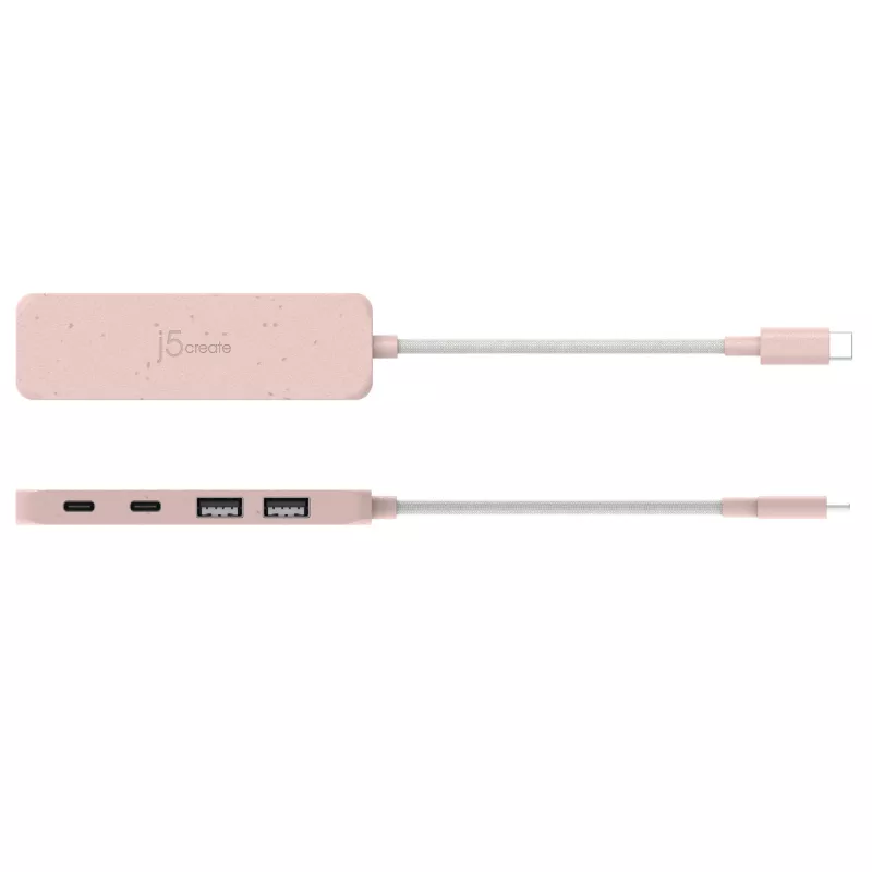 USB-C šakotuvas j5create JCH342ER-N 4 prievadų Type-C Type-A Gen 2 10000 Mbit/s rožinis