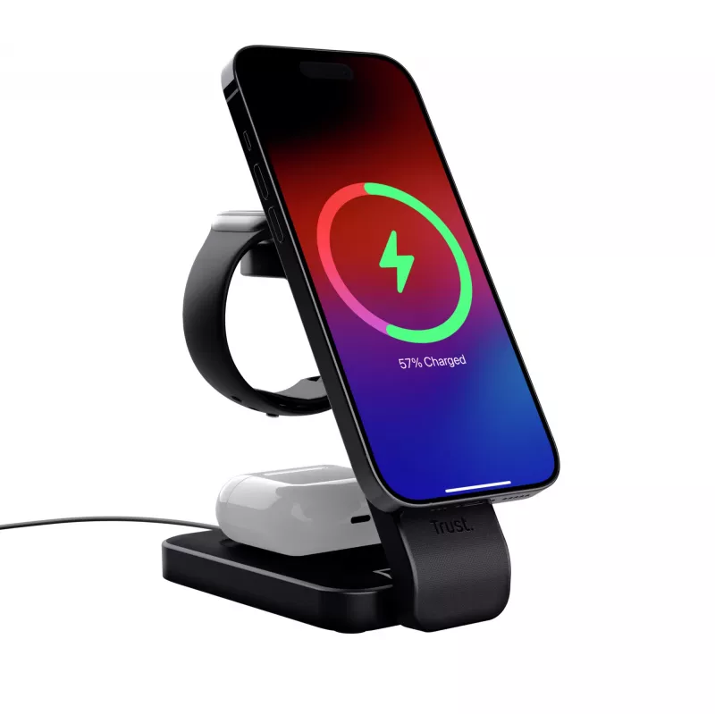 Trust Viro 3 viename belaidis magnetinis įkroviklis telefonui, laikrodžiui ir ausinėms, juodas