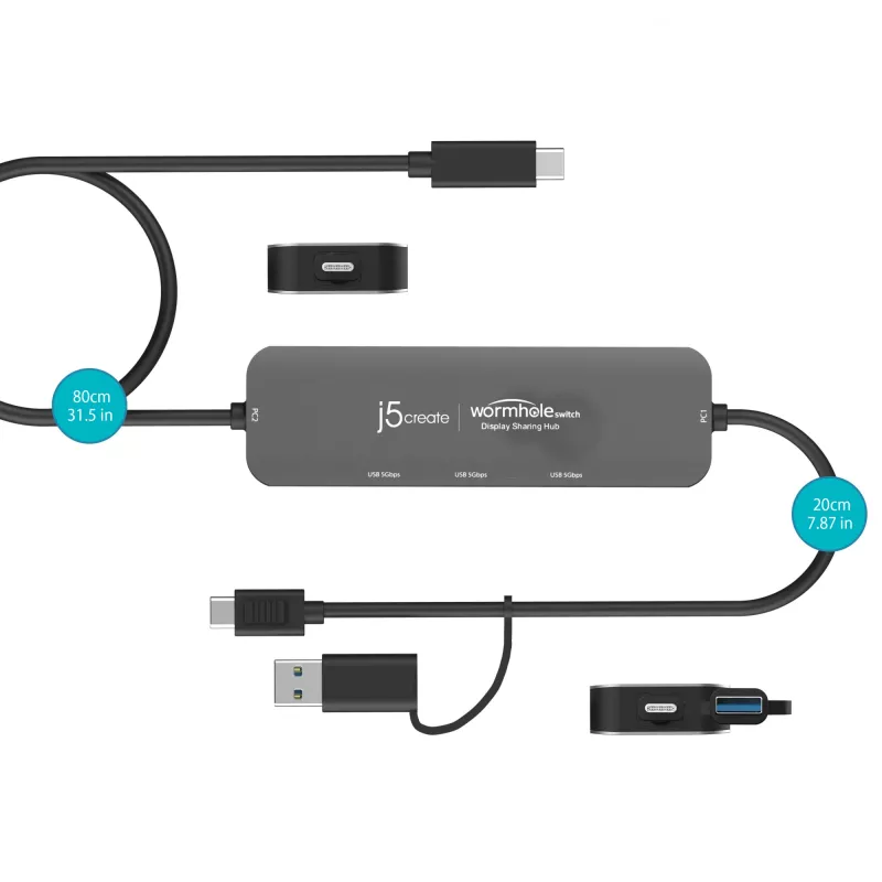 j5create JCH462 Wormhole Switch™ ekrano dalijimosi stotelė, juoda