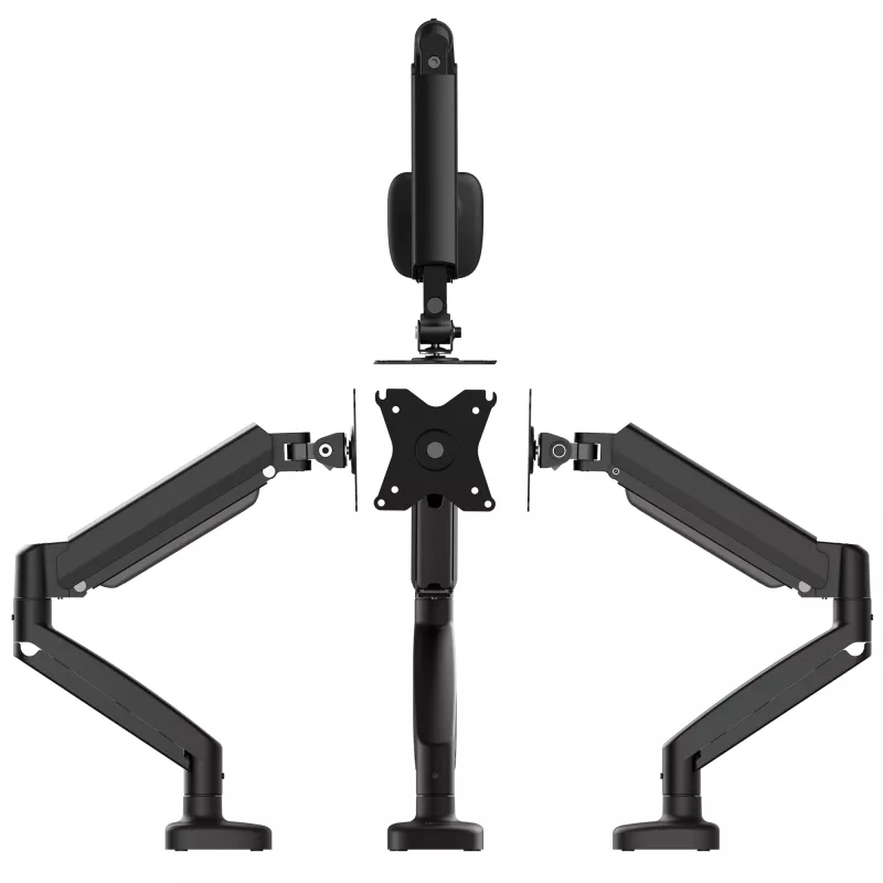 j5create JTSA101 ergonomiškas monitoriaus laikiklis su dujine spyruokle, juodas, spaustuvas/įvorė, 8 kg, 17–32 colių
