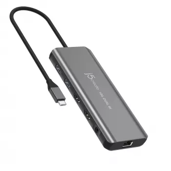 j5create JCD398 USB-C dvigubas 4K HDMI 10Gbps mini dokas, juodas