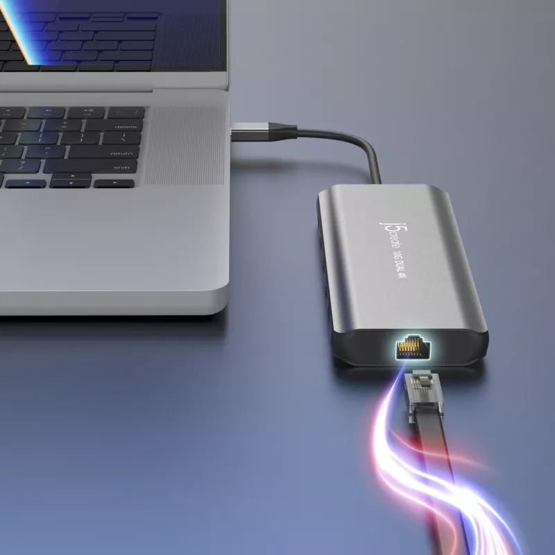 j5create JCD398 USB-C dvigubas 4K HDMI 10Gbps mini dokas, juodas