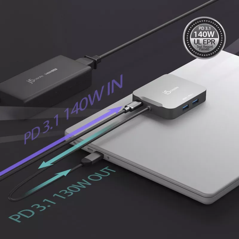 j5create JCD3191 4K60 Elite USB-C® kelioninis adapteris, pilkas