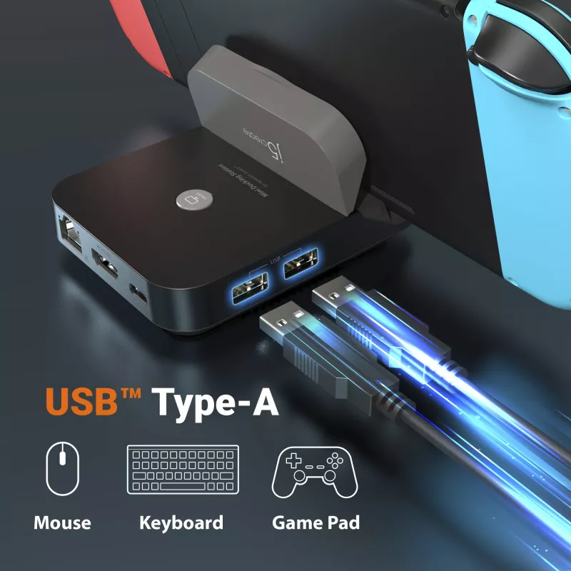 j5create JCD620 mini dokavimo stotelė, skirta Nintendo Switch™, juoda